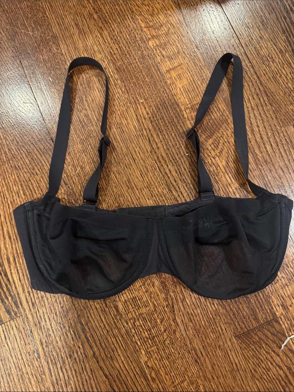 Skims Unlined Underwire Black Balconette Mesh Bra Size 34C